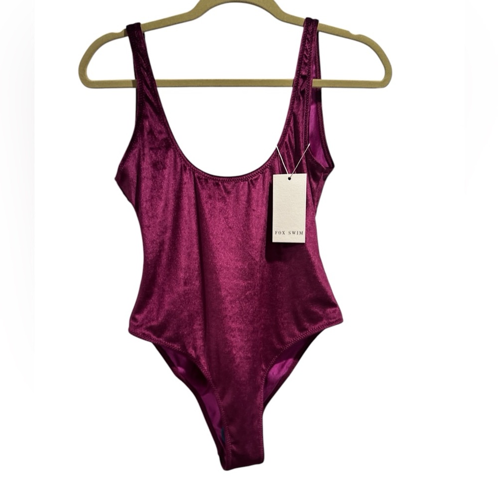 White Fox Swim Velvet One Piece Bathing Suit Burgundy Wine BNWT